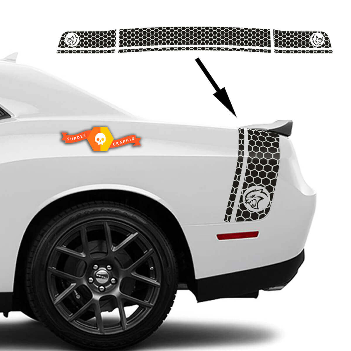 Side and tail band Honeycomb Decal Sticker 2 graphics for Dodge Challenger