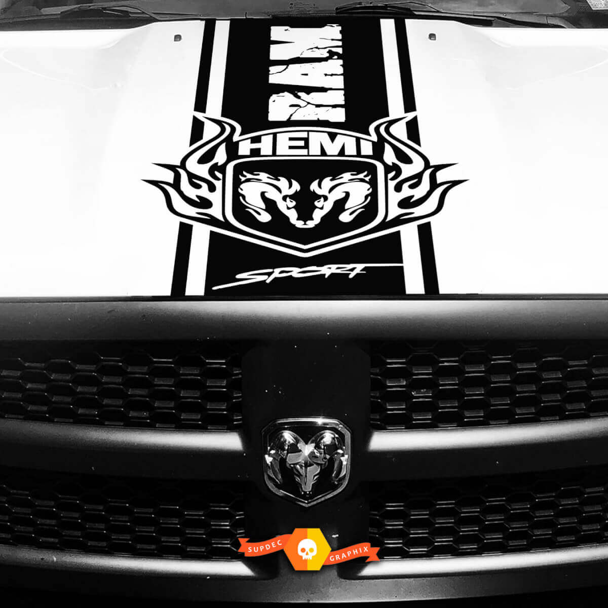 Distressed HEMI Hood Stripe Vinyl Decal Vinyl Stripe for Dodge Ram