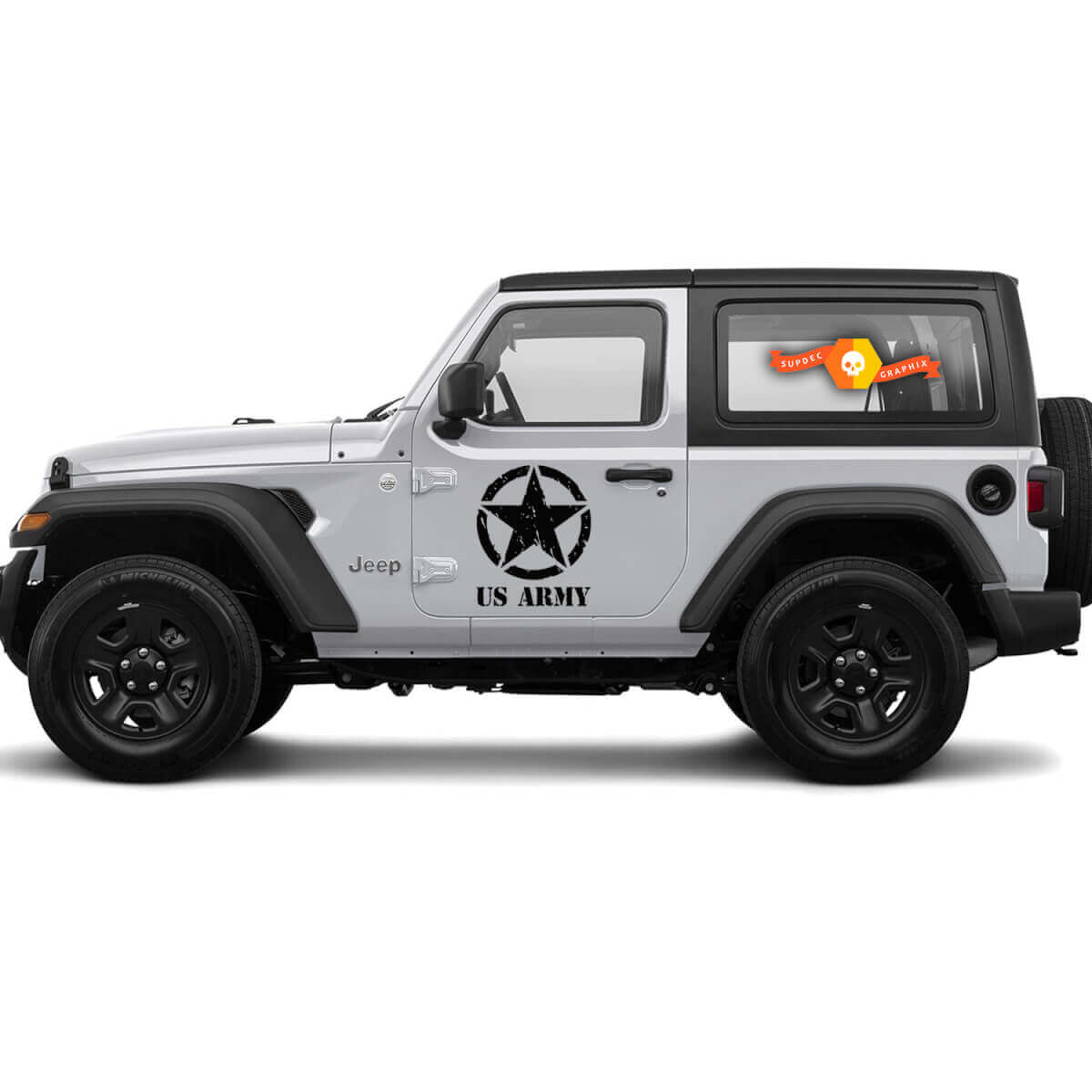 US Army Distressed Military Star Door Decal Sticker Graphics Vinyl 2 Pack for Jeep Wrangler
