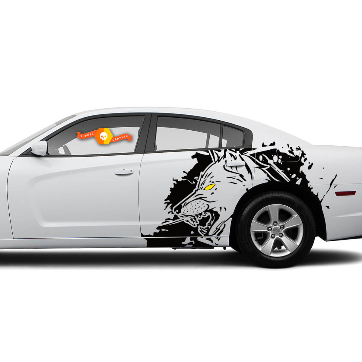Pair of X-Large WOLF Side Side Dodge Challenger or Charger Splash Wrap Decals Stickers Two Colors