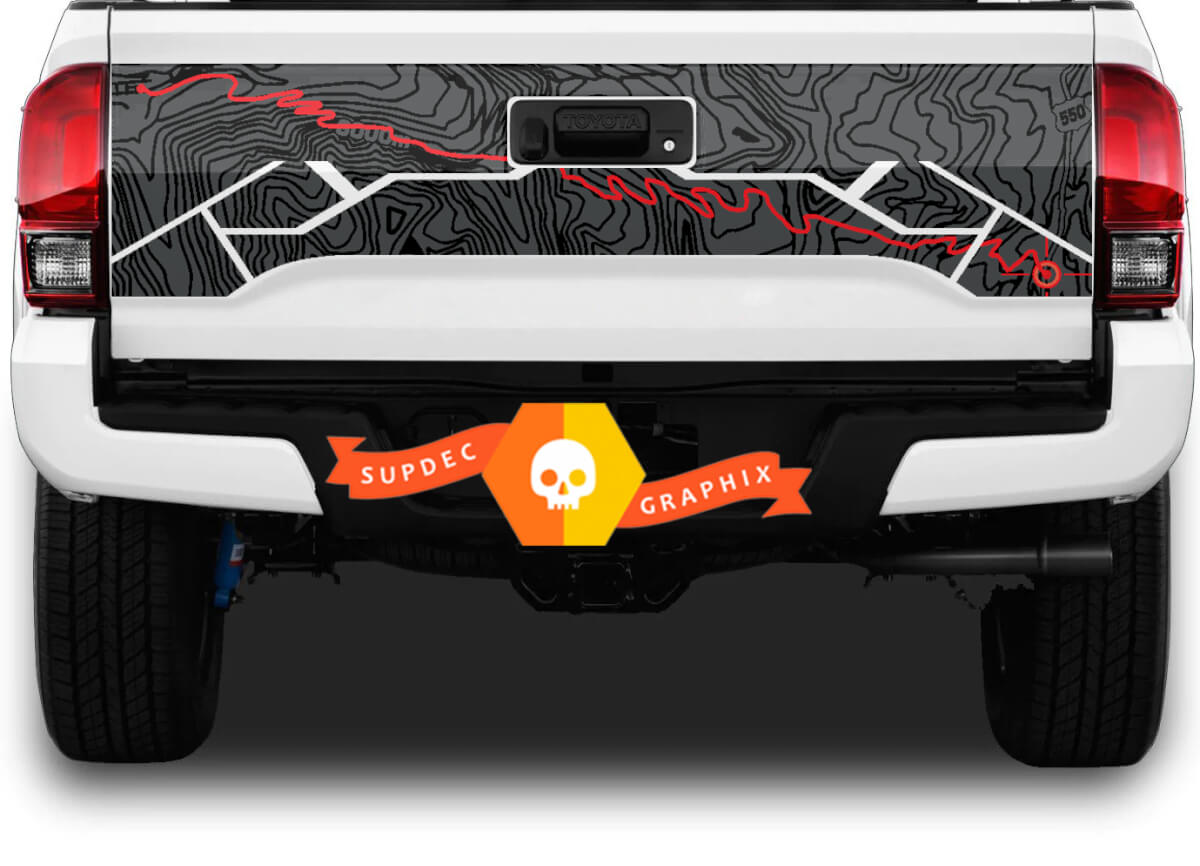 Tailgate Toyota Tacoma Topographic Map Adventure trip Vinyl Decal Sticker TRD off road