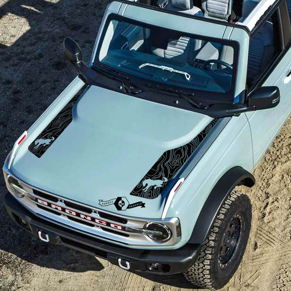 Logo Topographic Map Hood Vinyl Decal Kit Sticker Graphic 2 for Musclecar horse 2021-2022