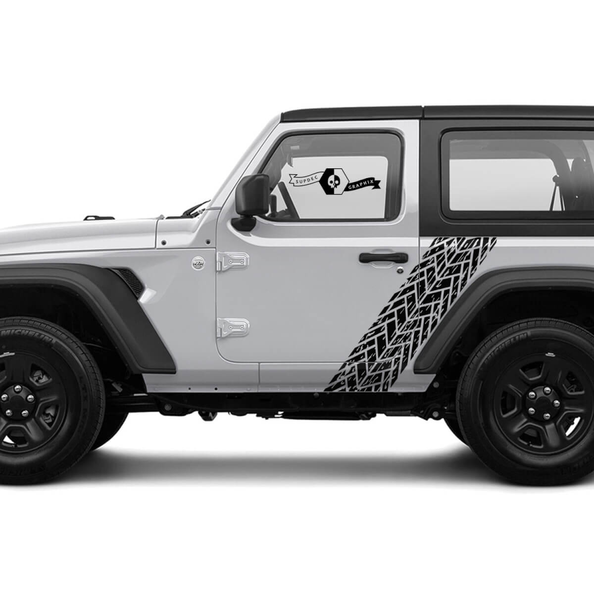 2 New JEEP Wrangler Stripe with Destroyed Tire Track Door side Graphics Decal Sticker