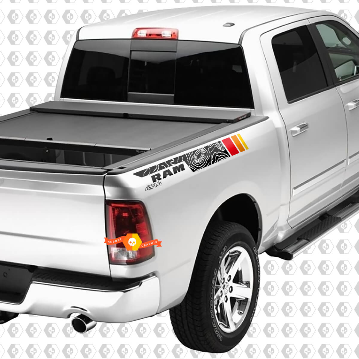 Topographic Side Truck Stripes For Dodge Ram 4x4 1500 2500 Rebel with vintage stripes decals stickers SupDec