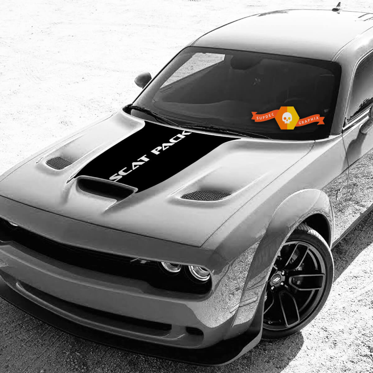 Hood Vinyl Decal Sticker Stripe Graphic Blackout 3 for Dodge Challenger