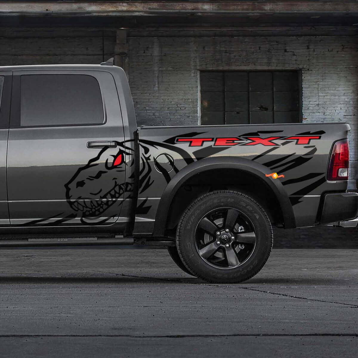 Dinosaurs T-Rex Splash Door Rear Side Splash Vinyl Sticker Decal Graphic for Dodge Ram Rebel 1500 TRX