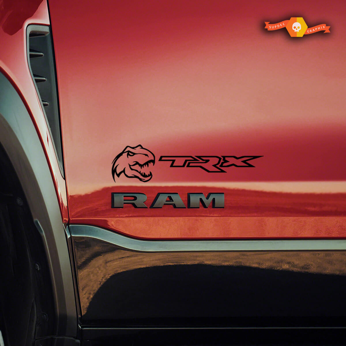2x Small Dodge Ram Rebel 2022+  2023+ 1500 TRX Dinosaurs T-Rex TRX Truck Vinyl Decal Graphic
