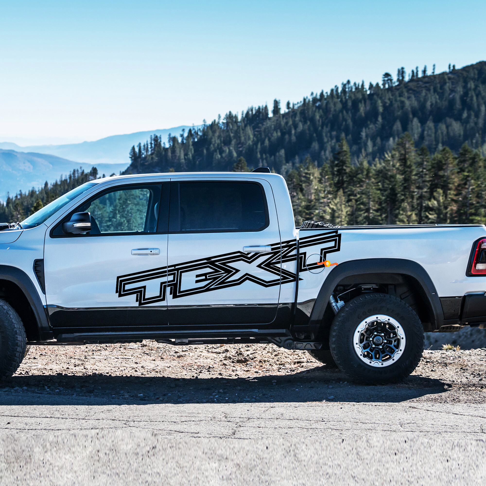 Custom Text Outline Style Side Vinyl Decal Kit for Dodge Ram 1500 Rebel TRX