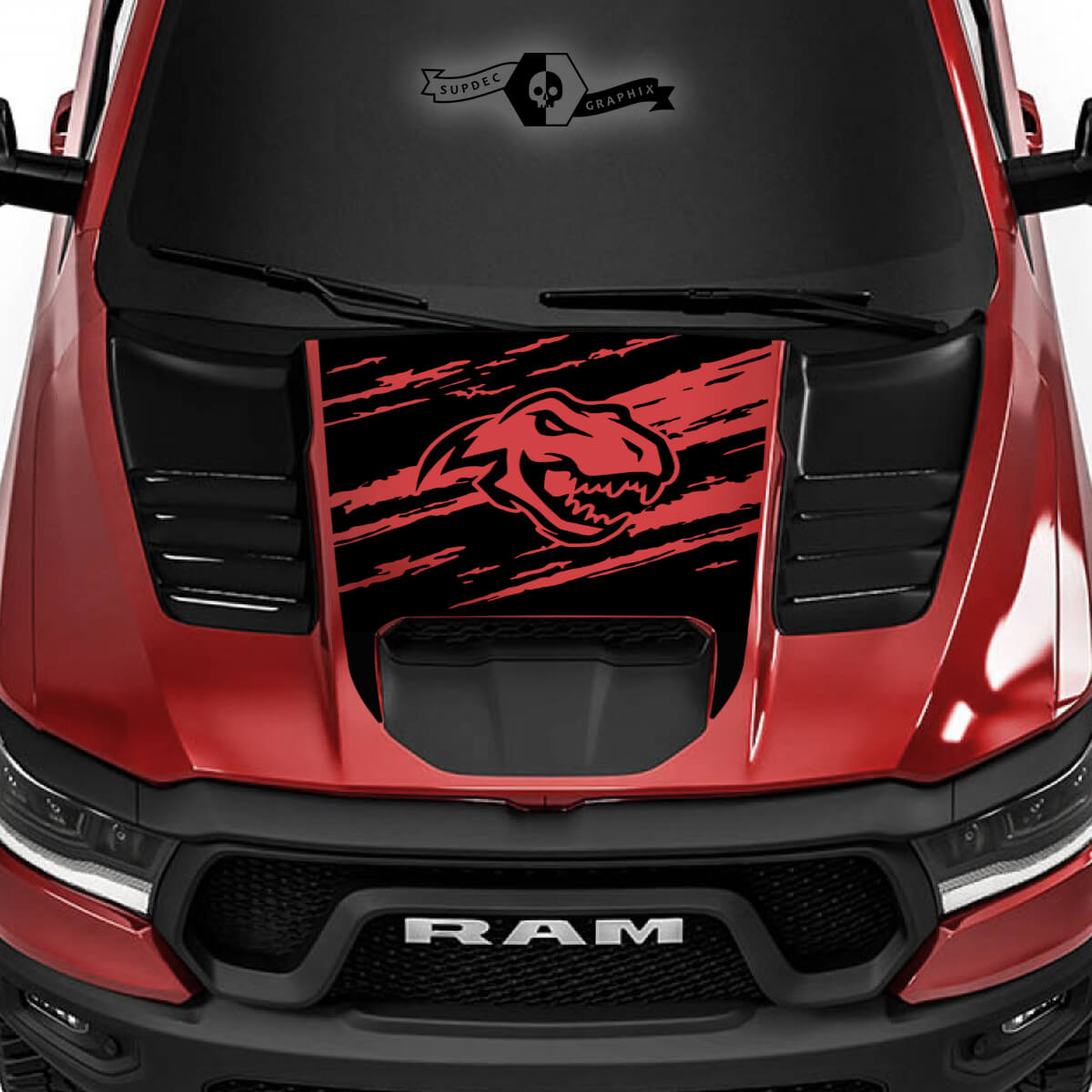 Dodge Ram Rebel 2022+   2023+ 1500 TRX T-Rex Hood Scratch Claws Destroyed TRX Truck Vinyl Decal Graphic