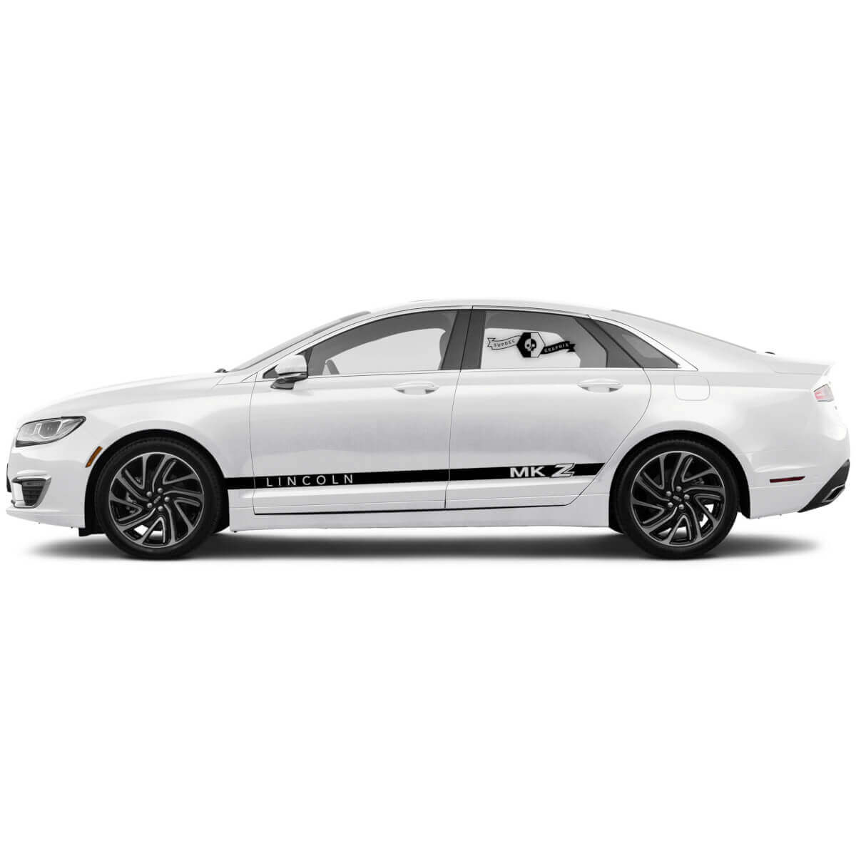 2 x 2020 Lincoln MKZ Doors Thin Stripes Rocker Panel Side Logo MKZ Vinyl Decals Graphics Stickers