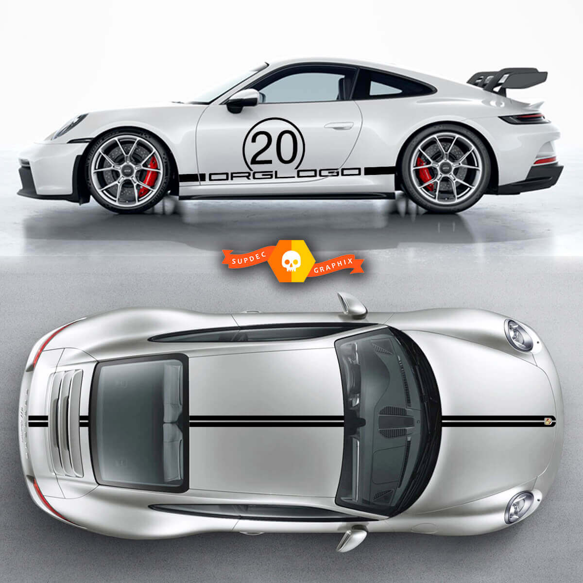 Pair  Porsche 911 Porsche Carrera Rocker Panel Hood Roof Side Stripes Doors Kit Decal Sticker 