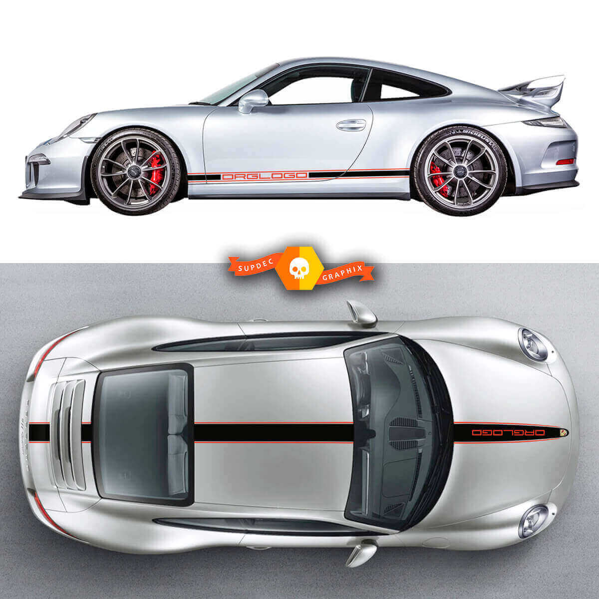 GT3 RS Style Racing Stripes Vinyl Decal Kit for Porsche 911 991 