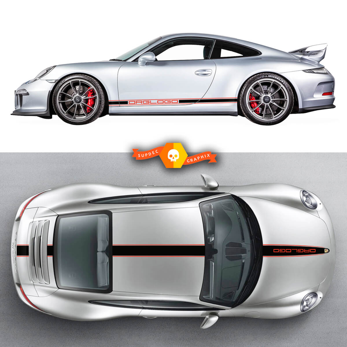 Pair Porsche 911 Porsche Carrera Rocker Panel Hood Roof 2 Colors Side  Stripes Doors Kits Decal