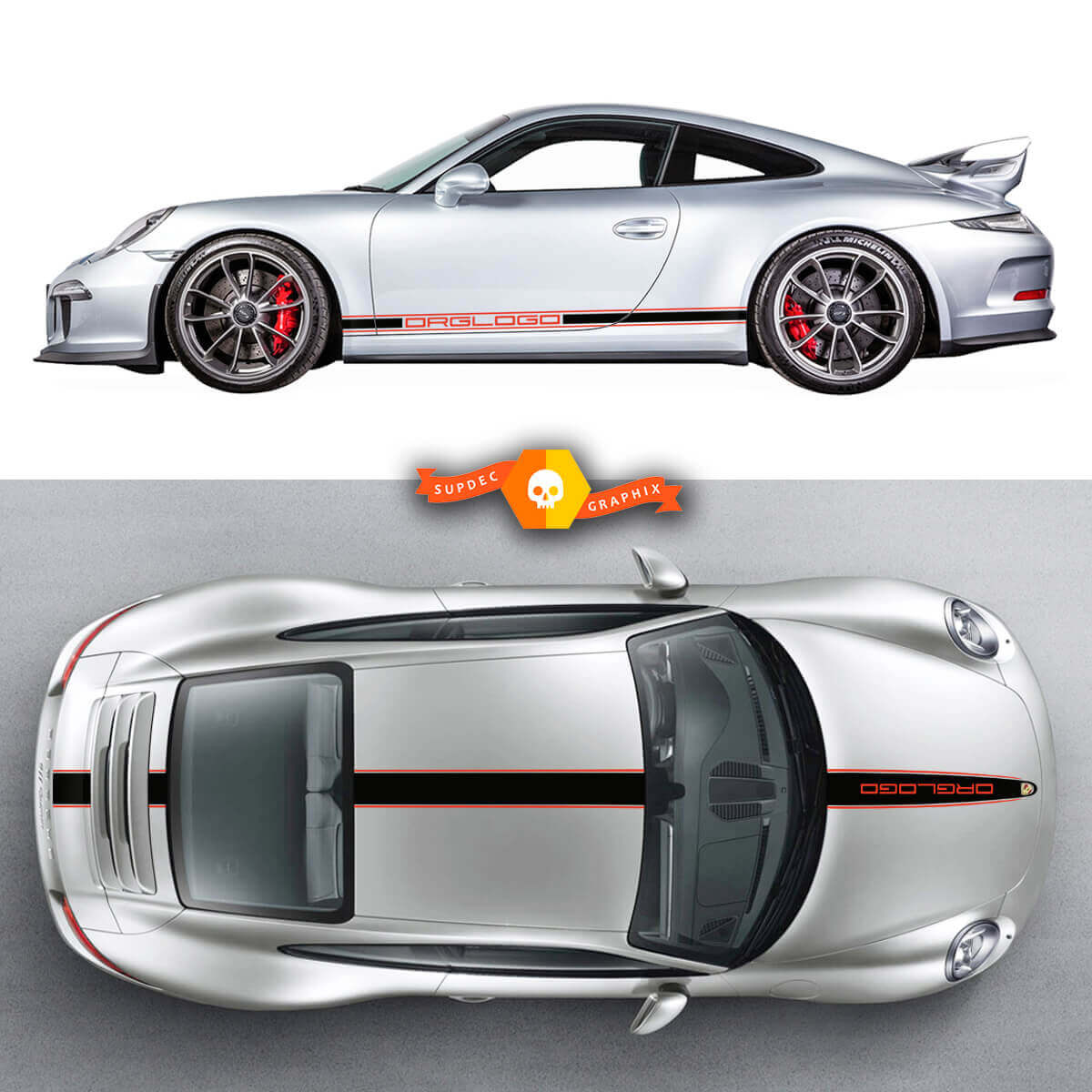 Pair Porsche 911 Porsche Carrera Rocker Panel Hood Roof 2 Colors Side Stripes Doors Kits Decal Sticker 