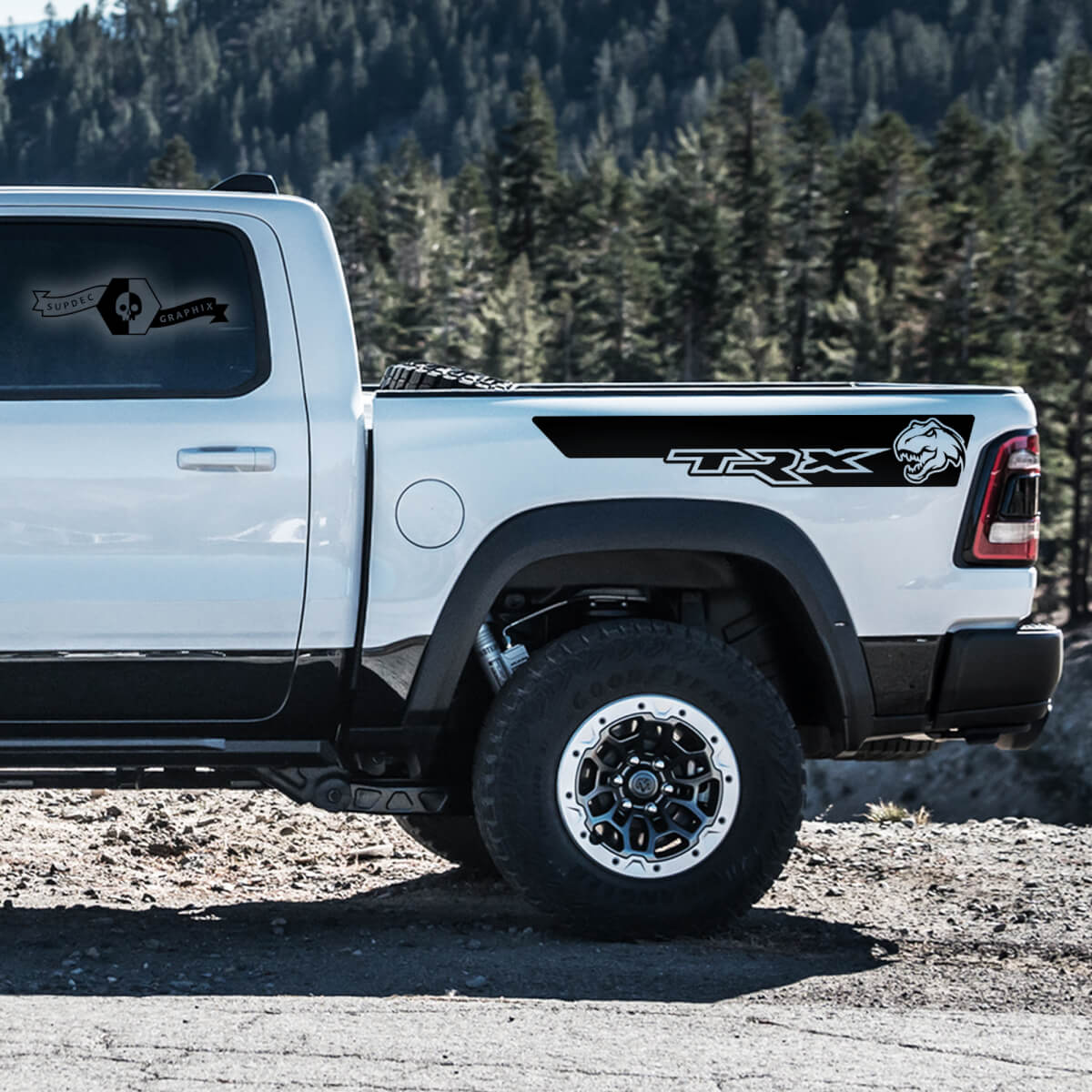 TRX T-Rex Head Bedside Vinyl Decal Sticker for Dodge Ram 1500