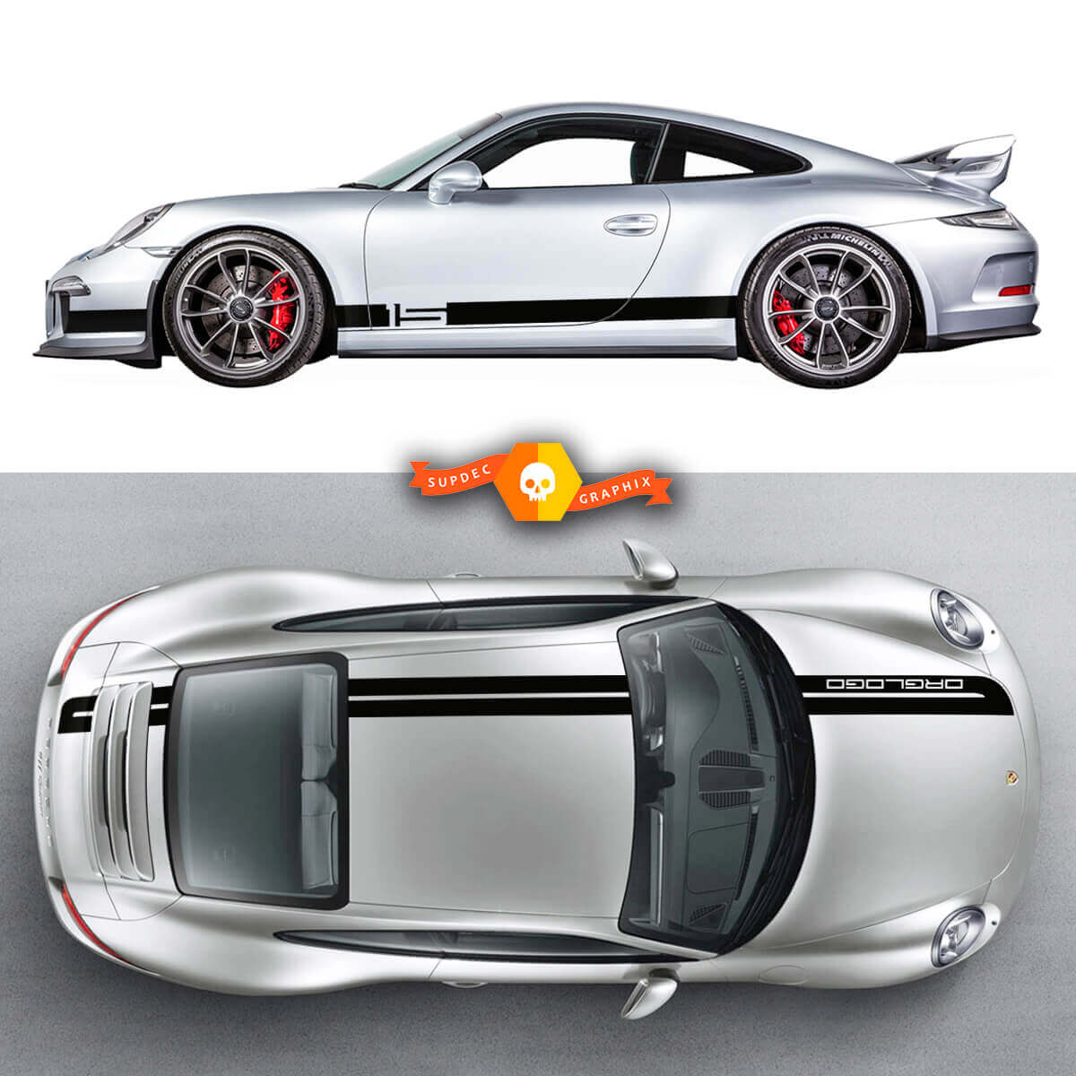 2 Porsche Sport Cup Edition Racing Side Stripes Carrera Roof Stripes Doors Kit Decal Sticker 
