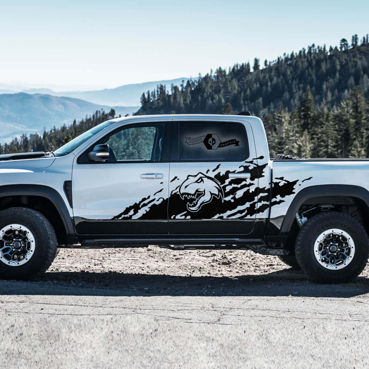 Mud Splash T-Rex Graphic Side Vinyl Sticker Decal Ffor Dodge Ram 1500 TRX
