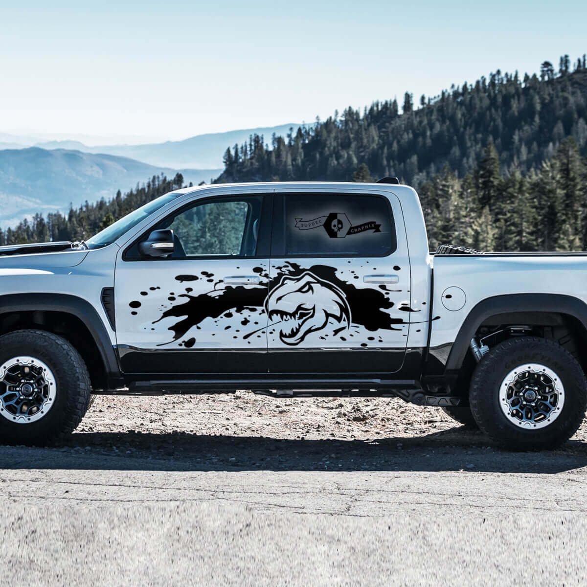 Mud Splash T-Rex Side Doors Vinyl Decal Kit For Dodge Ram Rebel 1500 TRX