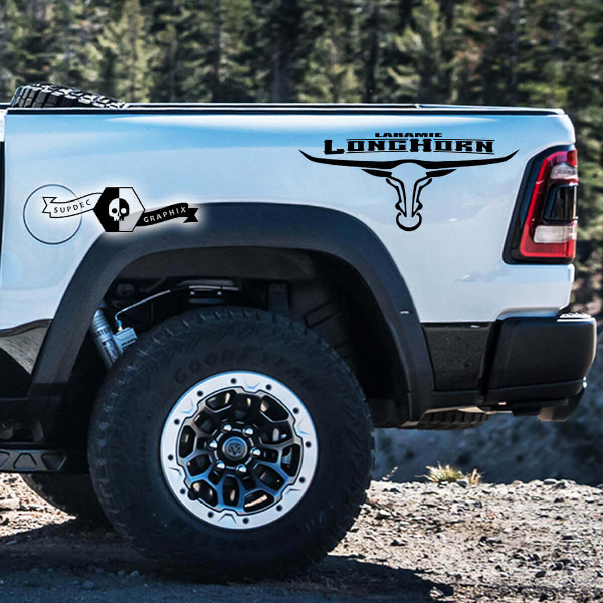 Laramie Long Horn Bedside Vinyl Decal Sticker for Dodge Ram 1500
