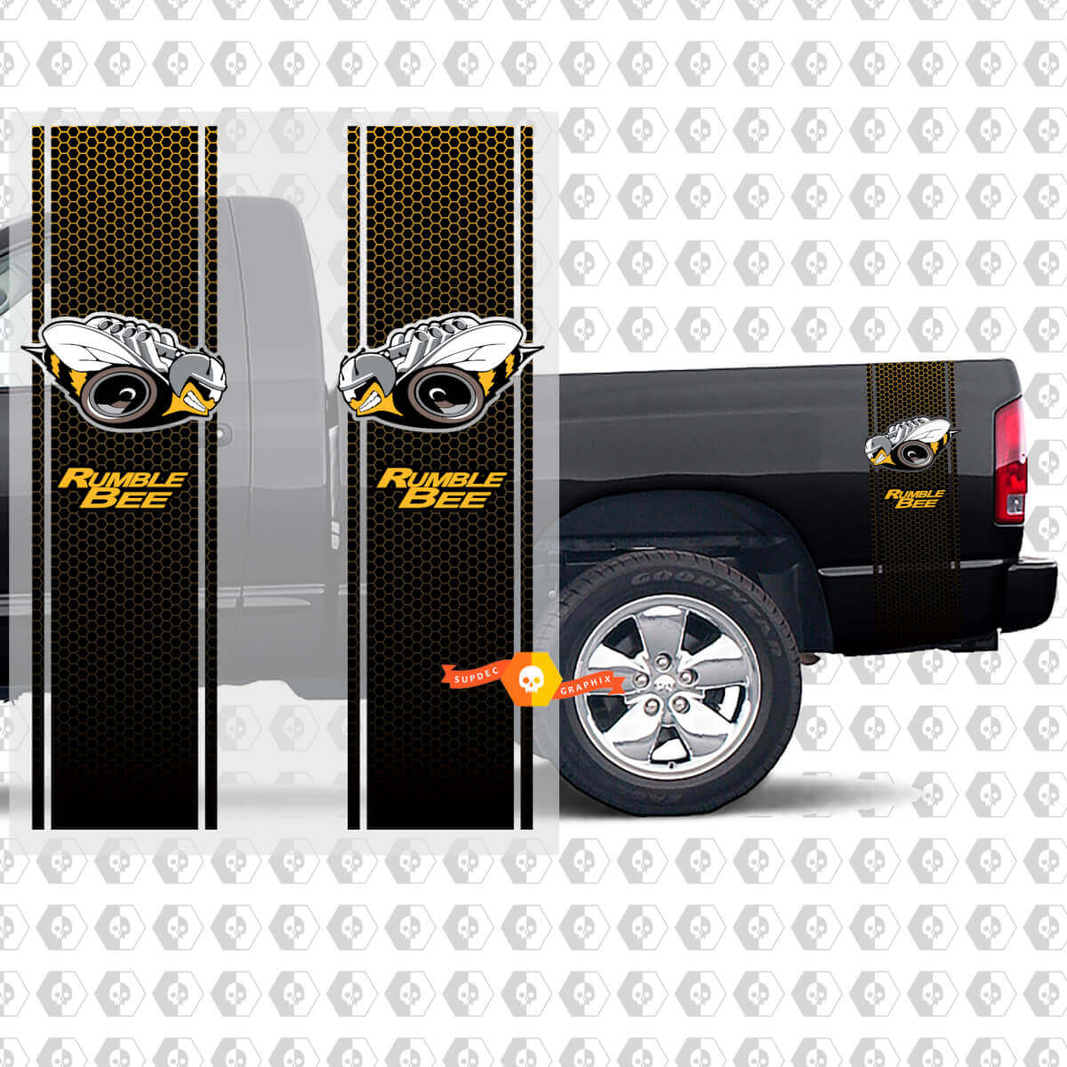 Rumble Bee Style Honeycomb Side Stripes Vinyl Decals for Dodge Ram 1500