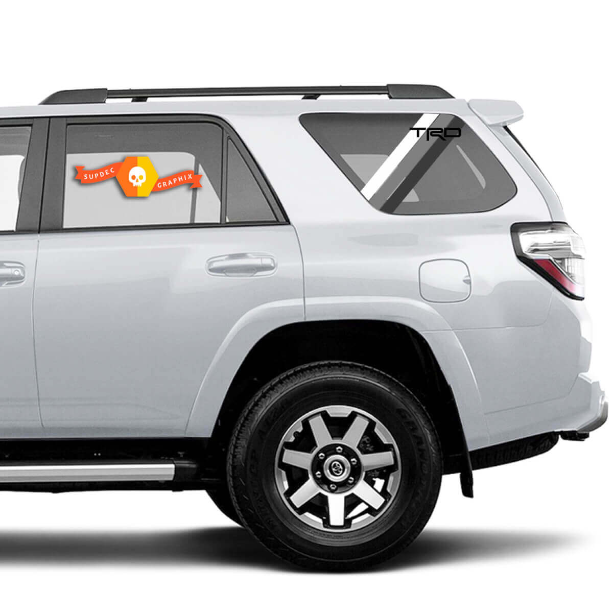 Pair of 2010-2023 Toyota 4Runner Retro PRECUT Window Racing Stripes TRD Stripes Side Vinyl Decals Stickers - White Grey Black 