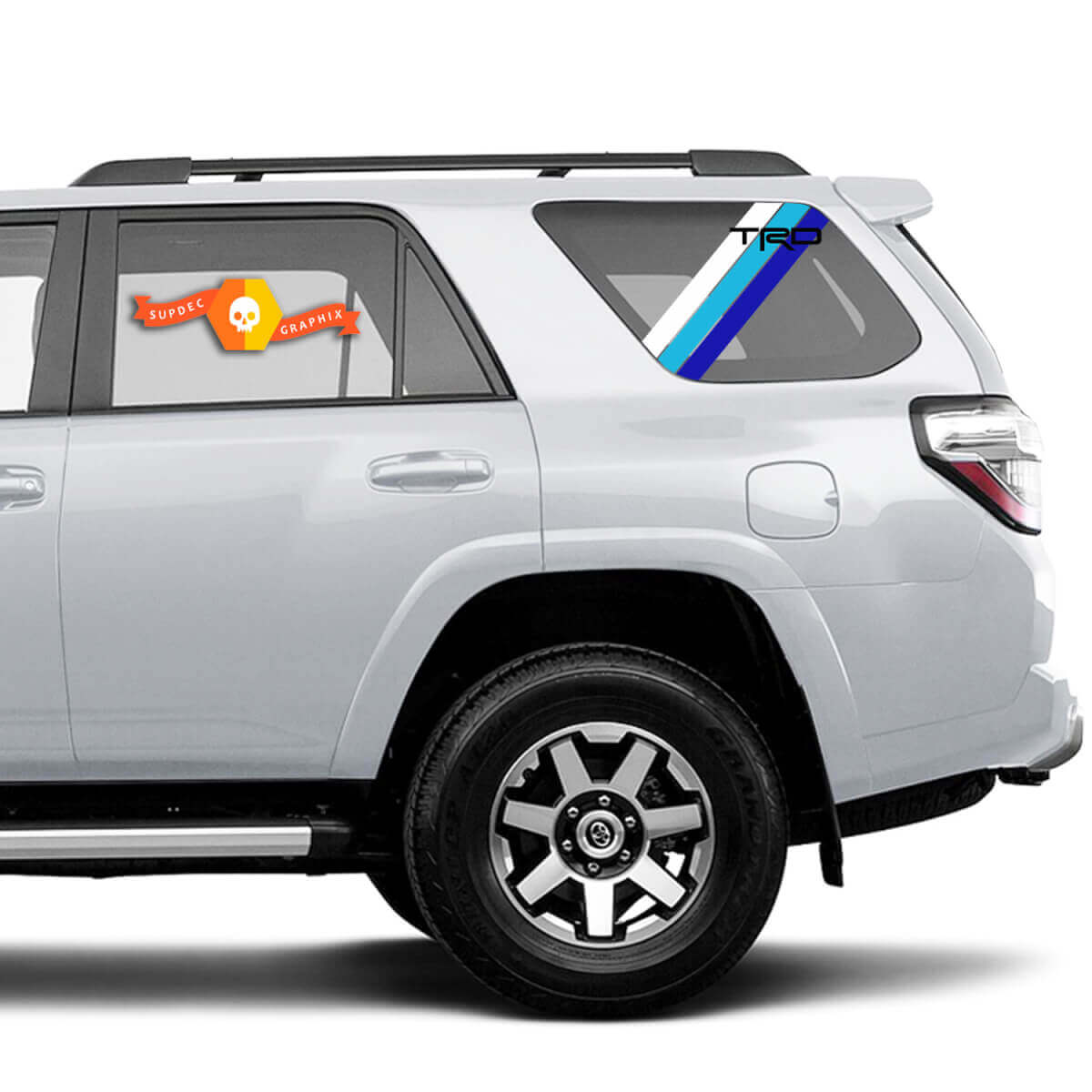 Pair of 2010-2023 Toyota 4Runner Retro PRECUT Window Racing Stripes TRD Stripes Side Vinyl Decals Stickers - White Light Blue Blue