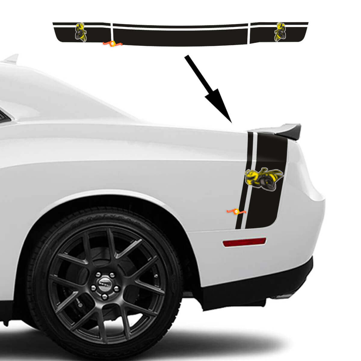 Drag Bee Style Dual Stripes Bedside Trunk Vinyl Decal Kit for Dodge Challenger Charger