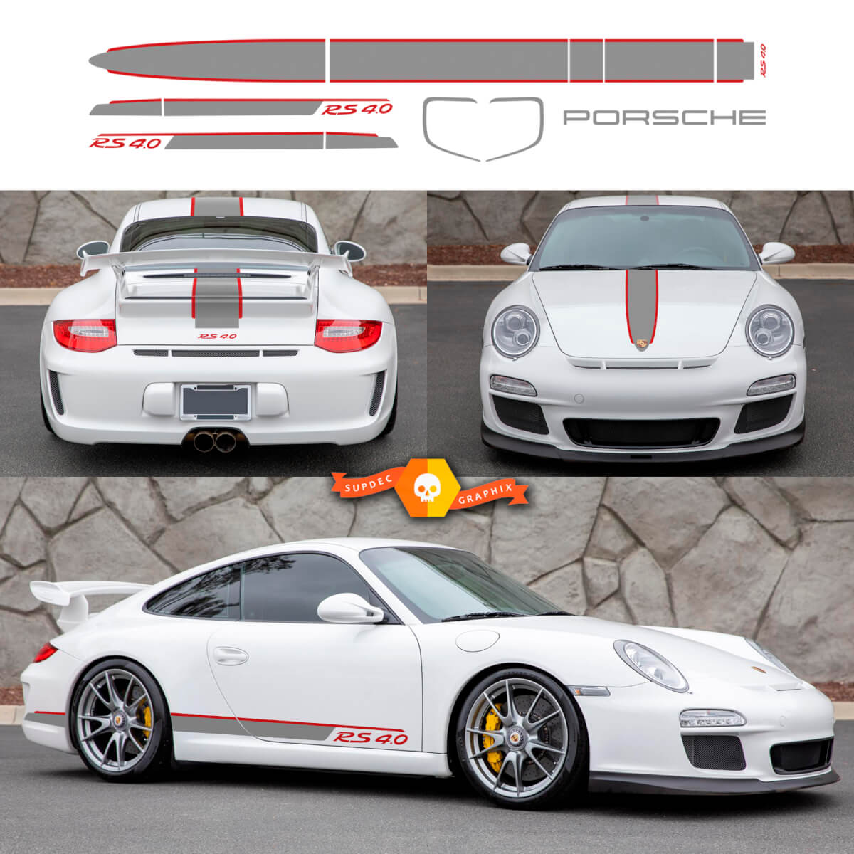 Porsche 911 - 991 GT3 RS 4.0 Side Hood Roof  Rear Stripes Kit Decal Sticker 