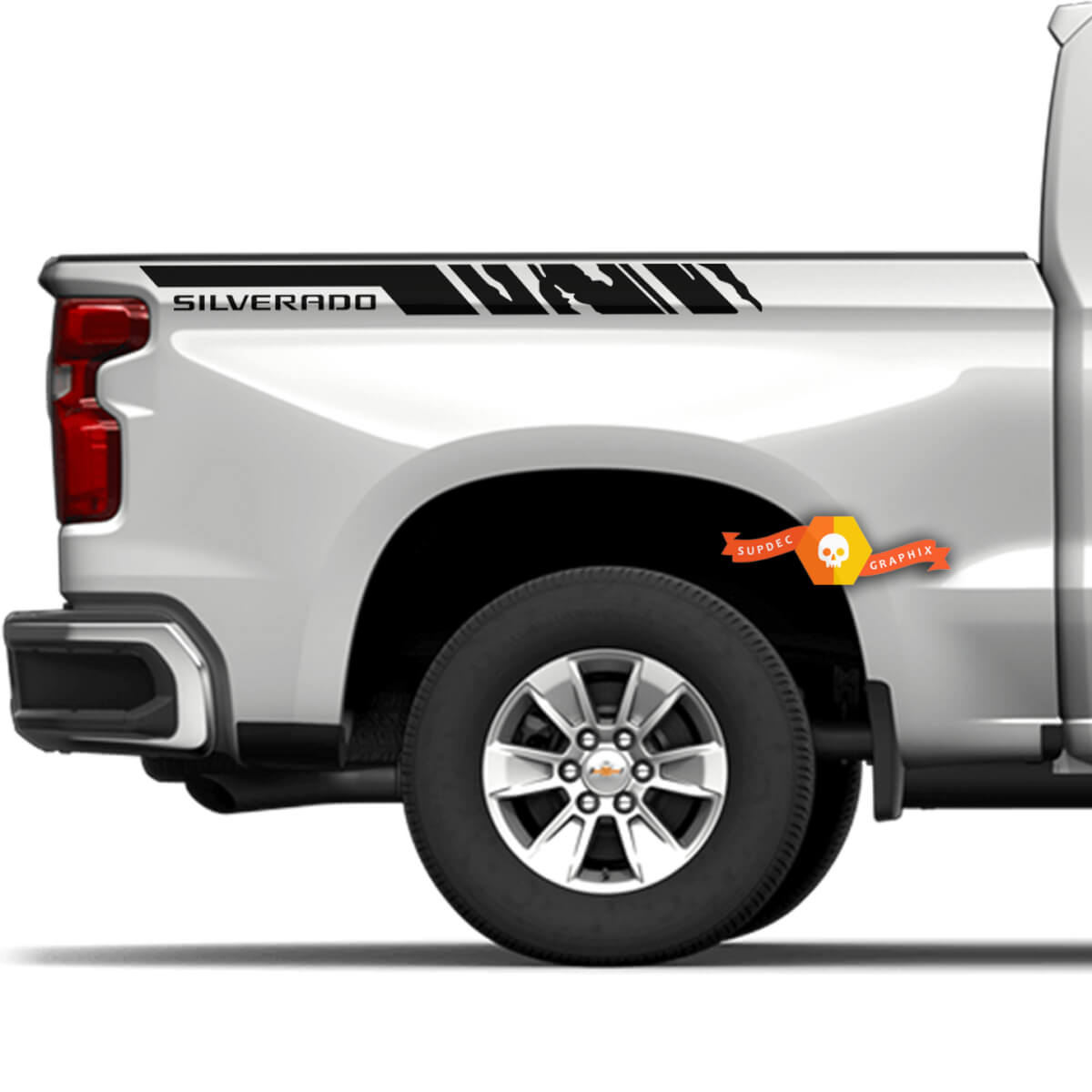Pair Silverado Stripes Bedsides Destroyed Decals For Chevy Chevrolet Truck Stickers Vinyl Stickers