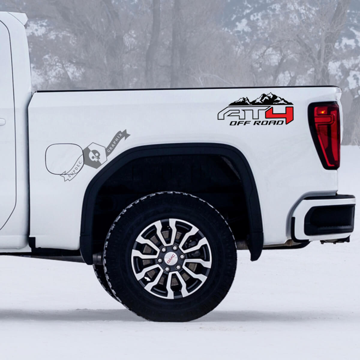 2 GMC GM Sierra 1500 AT4  Mountains off-road 4x4 Decals Stickers  2 colors