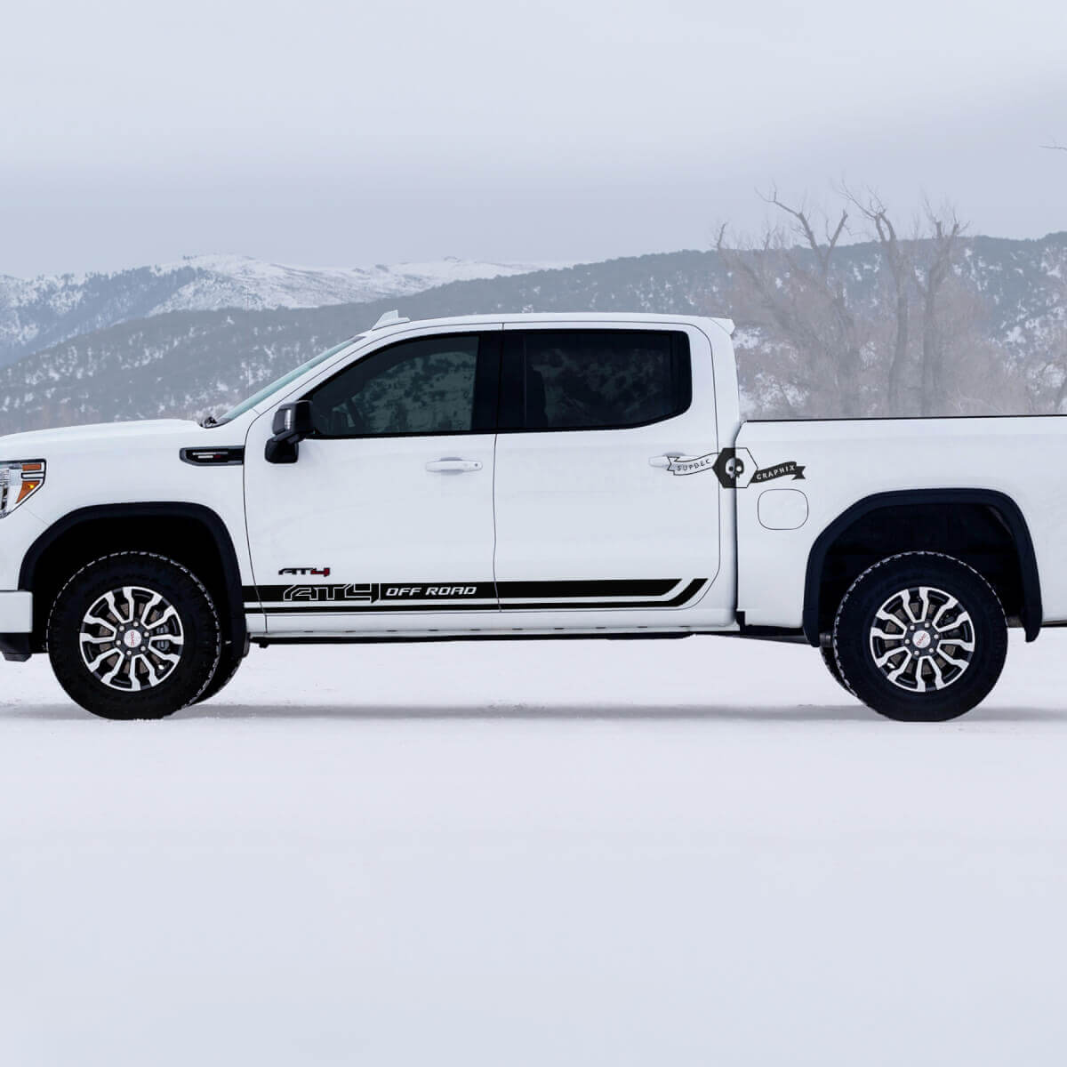 Pair GMC GM Sierra 1500 AT4 Doors Rocker Panel stripes Off-Road Side Bed Destroyed Вestroyed Decals Stickers 2