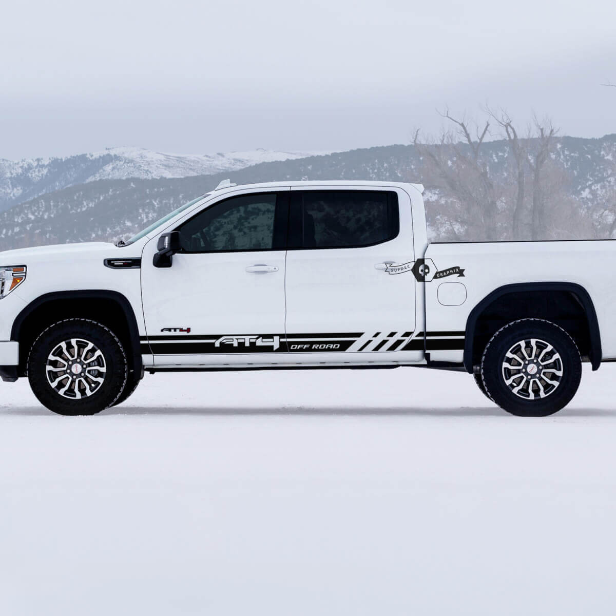 2 New GMC GM Sierra 1500 AT4 Doors Rocker Panel stripes Off-Road Side Bed Destroyed Вestroyed Decals Stickers