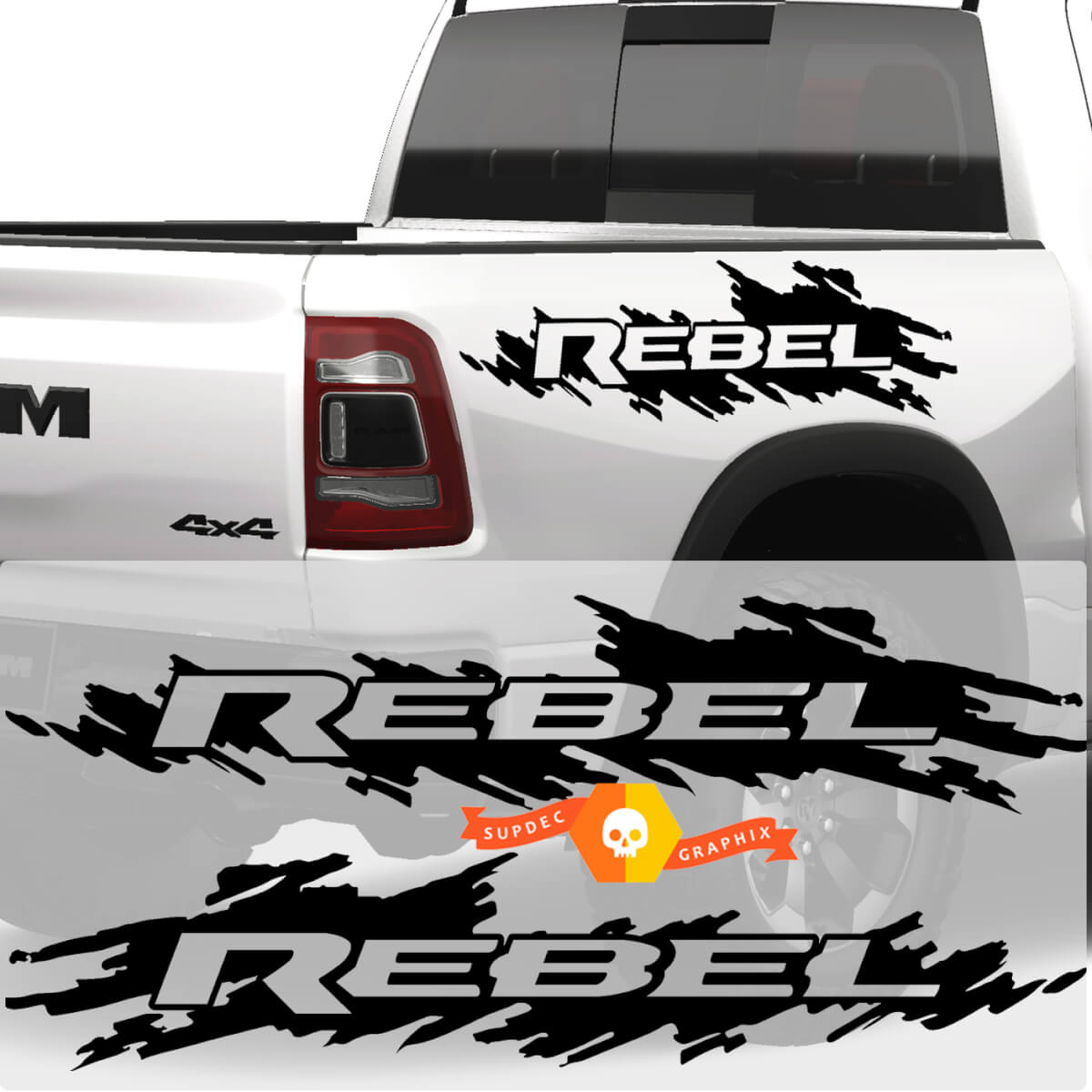 Pair Dodge Ram Rebel Bed Side Decal Sticker Graphics Vinyl Bedside