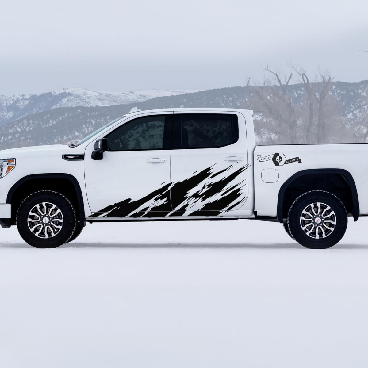 2 New GMC GM Sierra 1500 AT4 Doors Splash Grange Off-Road Side Destroyed Decals Stickers