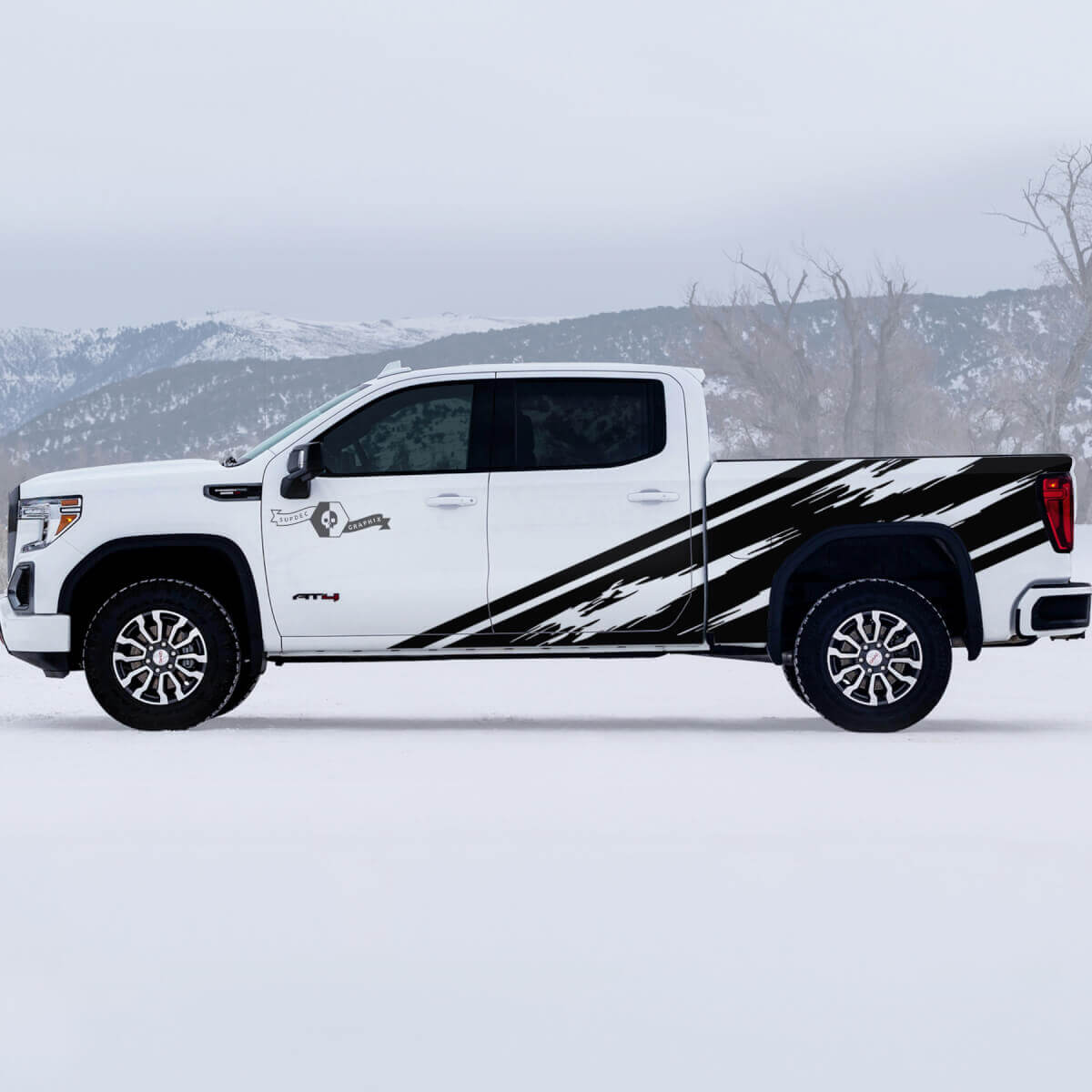 2 New GMC GM Sierra 1500 AT4 Huge Doors Bed Splash Grange Off-Road Side Destroyed Decals Stickers