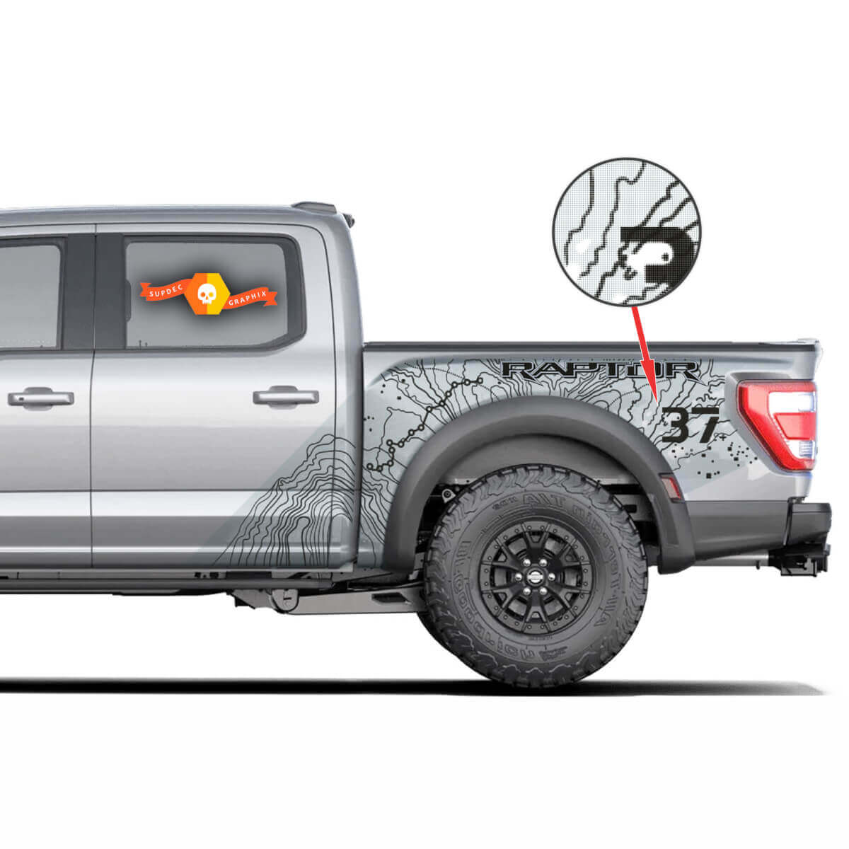 Topographic Map Splash Dotty Graphics Decals Stickers Set Of 2 for Ford F-150 Raptor SVT 2022-2023
