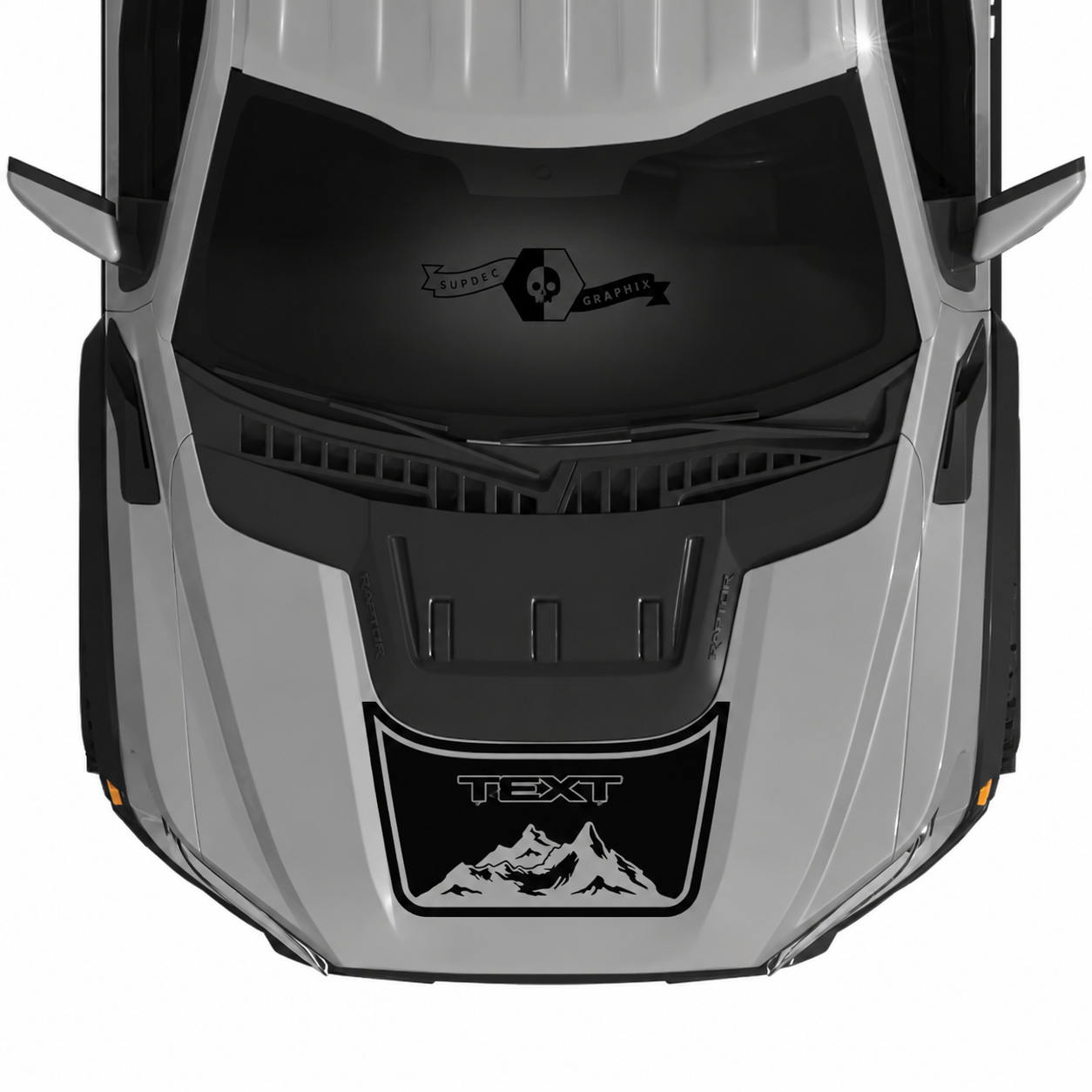 Custom Text Mountains Hood Stripe Graphics Kit Vinyl Decals Stickers for Musclecar truck power truck SVT 2022-2023