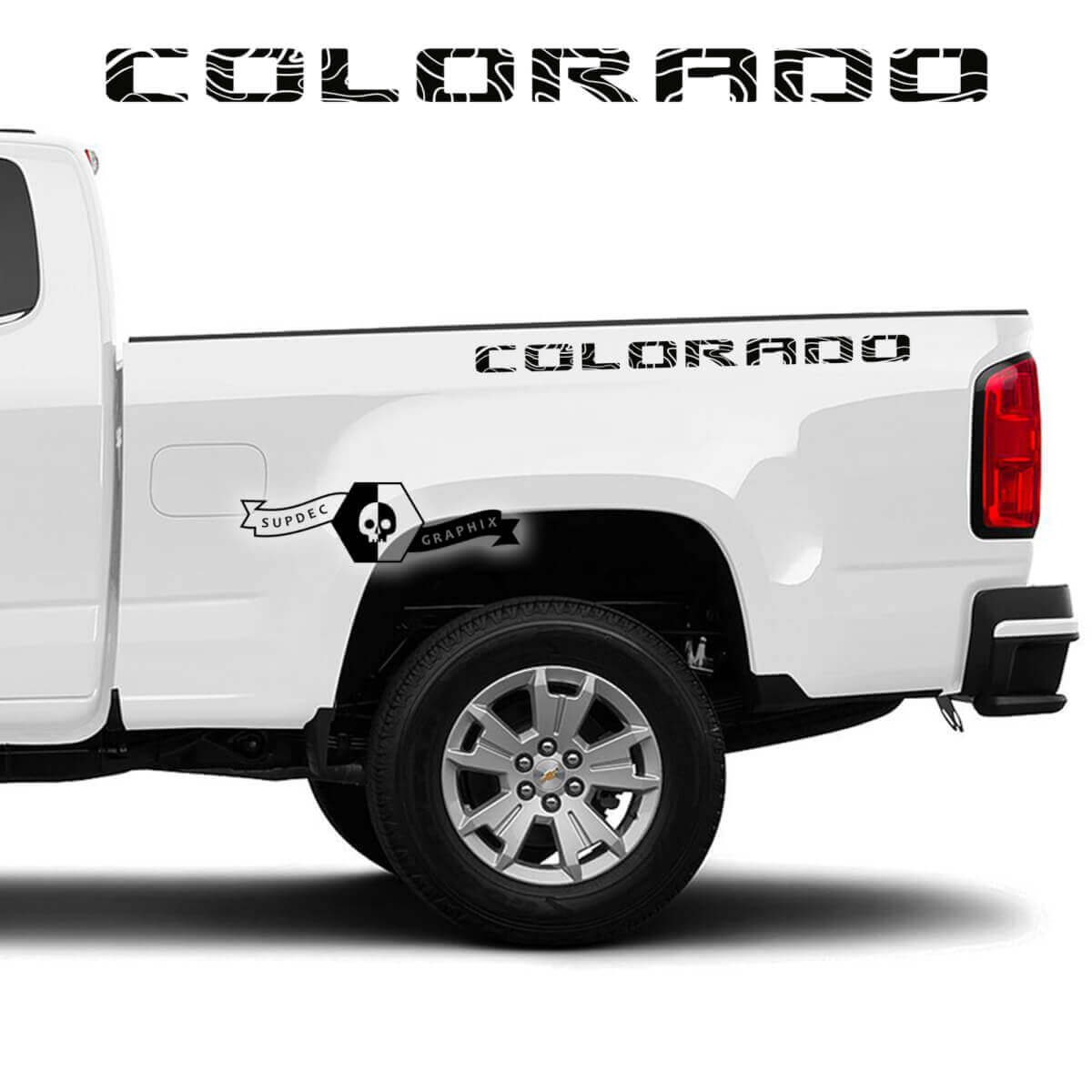 Pair Chevrolet Colorado Side Bed Logo Contour Line Vinyl Decal Sticker