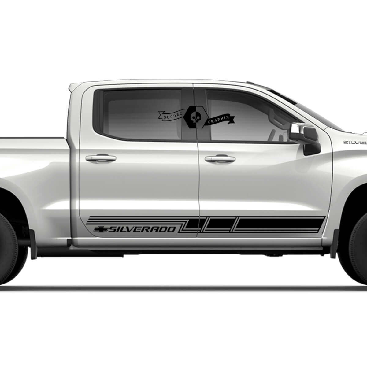 Pair Chevrolet Silverado Side Rocker Panel Logo New Doors Stripe Line Vinyl Decal Sticker