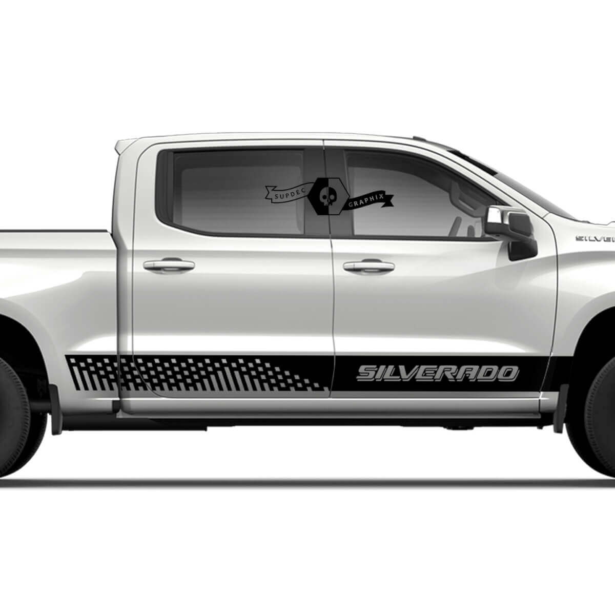 Pair Chevrolet Silverado Side Rocker Panel Pixel Logo Doors Stripe Vinyl Decal Sticker