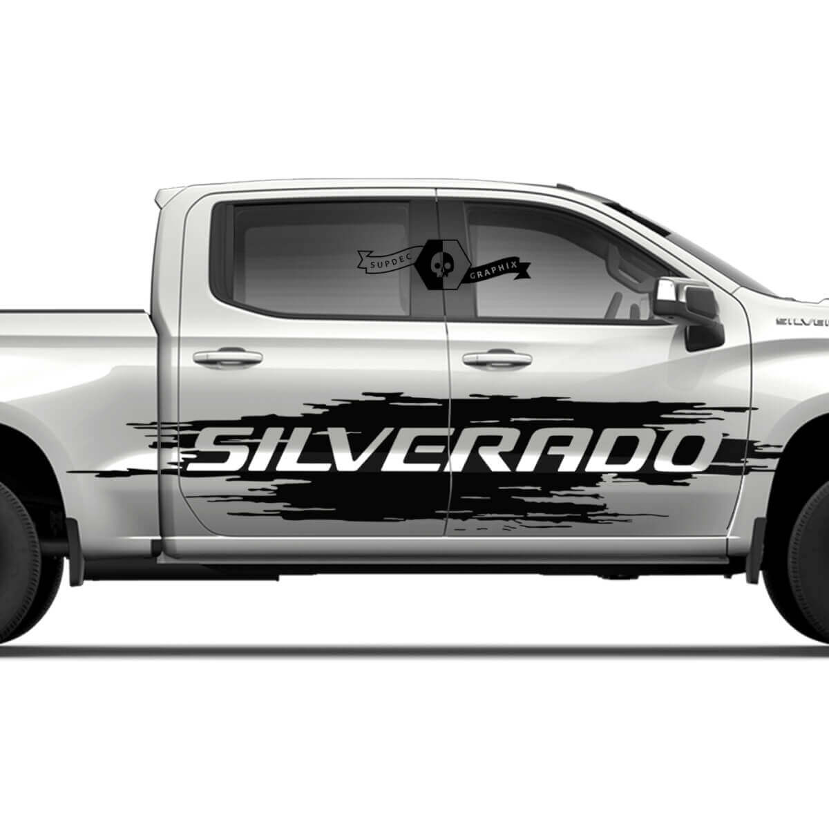 Pair Chevrolet Silverado 2022+ 2023 Side Doors Splash Wrap Destroyed Logo Stripe Vinyl Decal Sticker