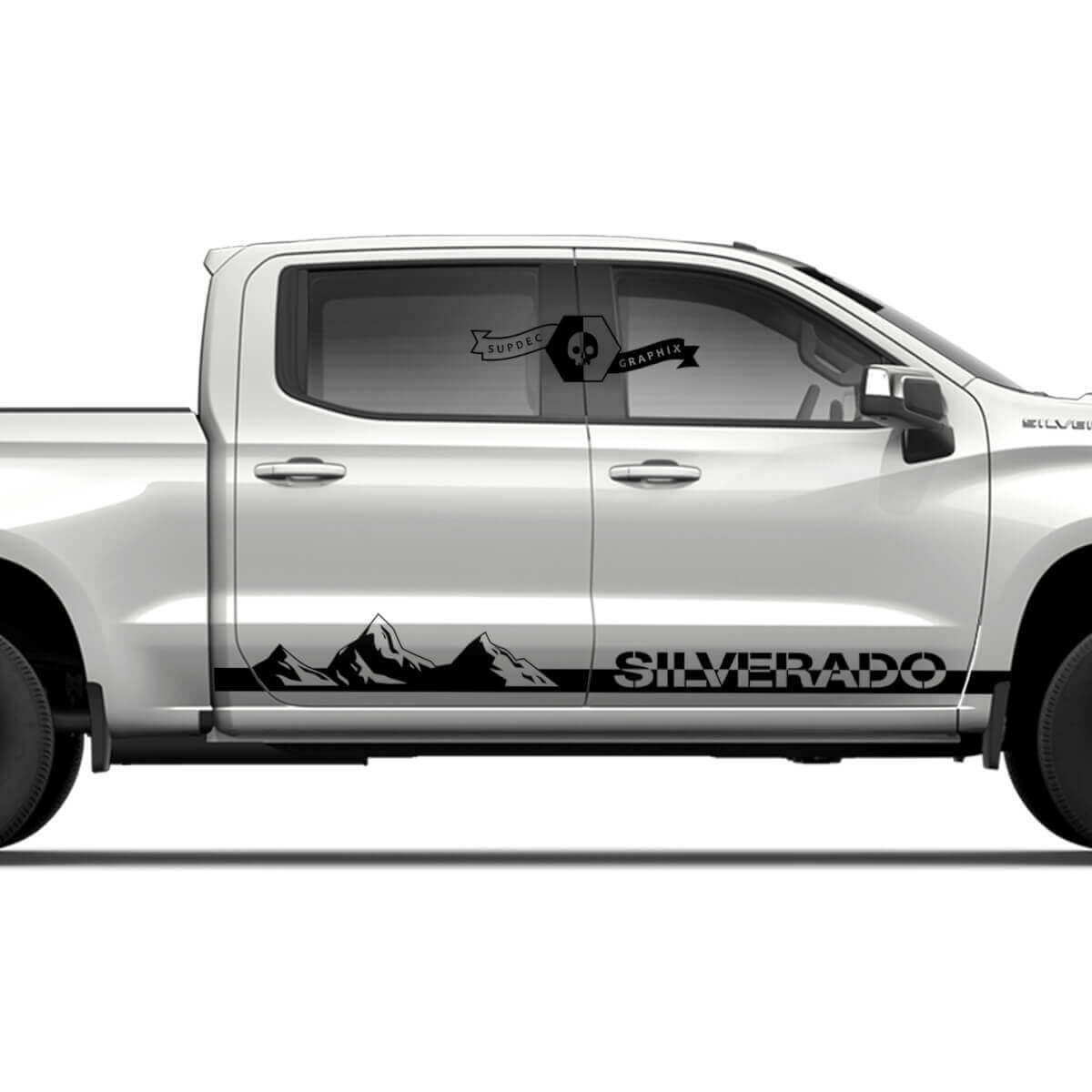 Pair Chevrolet Silverado Side Rocker Panel Mountains Shadow Doors Stripe Vinyl Decal Sticker