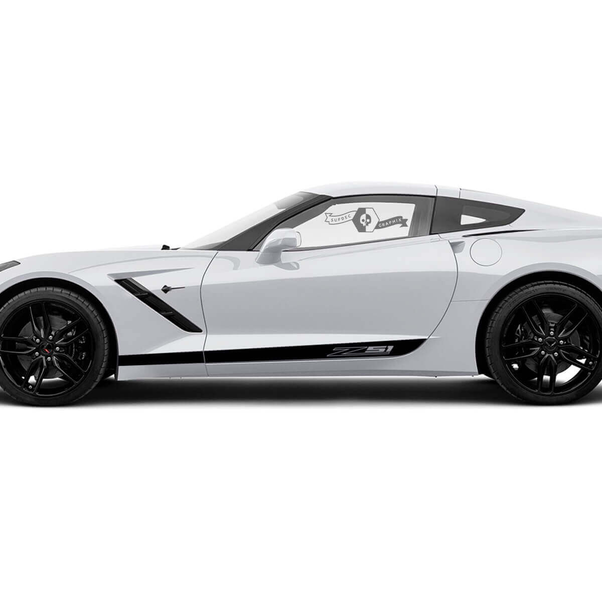 2x Chevrolet Corvette Side Doors Logo Z51 Solid Stripe Vinyl Decal Sticker