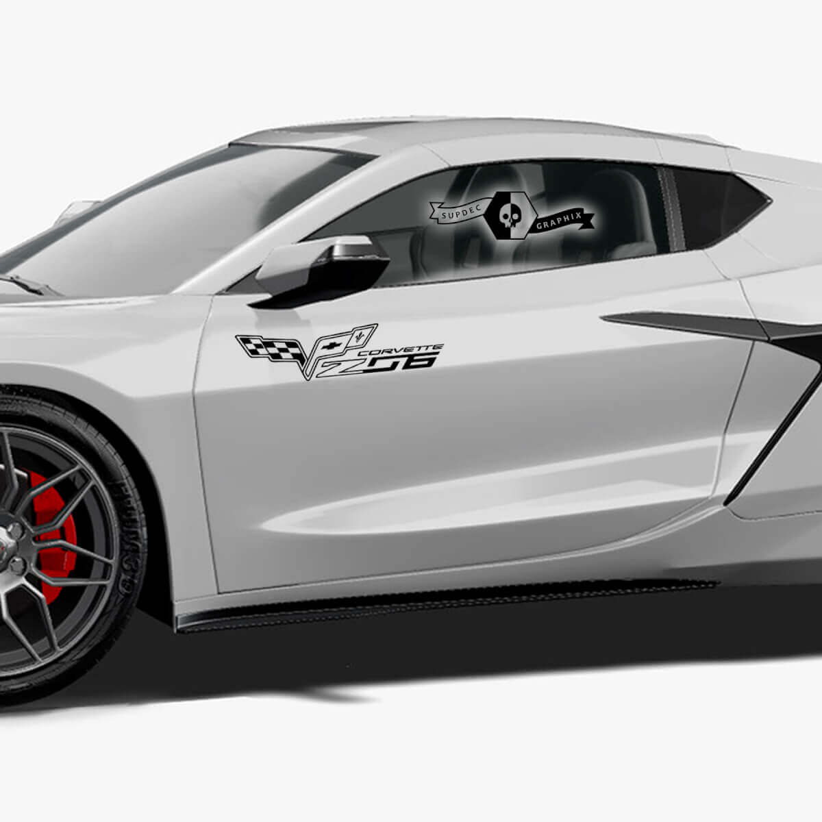 2x Chevrolet Corvette Side Doors Z06 Logo Flag Vinyl Decal Sticker