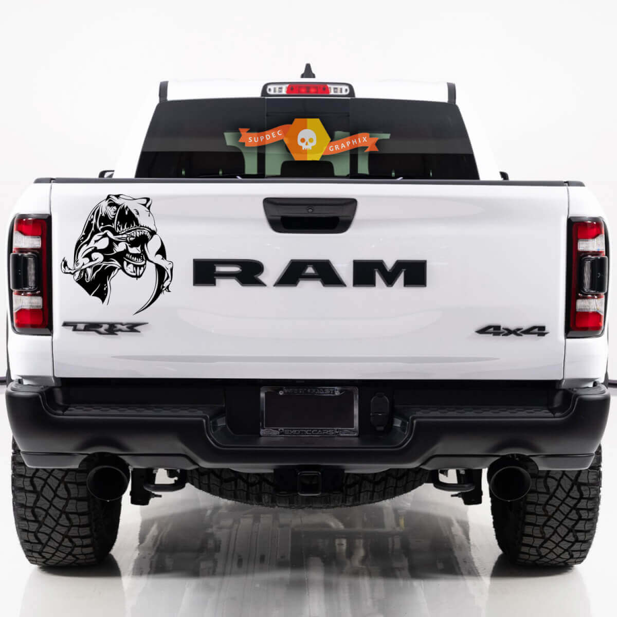 T-Rex Eating Raptor Tailgate Vinyl Decal for Dodge Ram TRX 2023