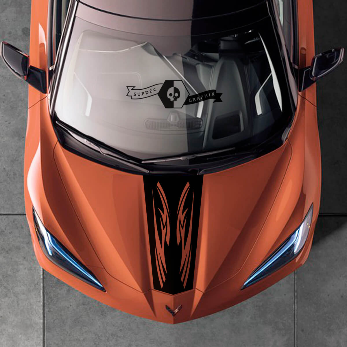 Chevrolet Corvette C8 Stingray Hood Flames Logo Sticker Decal Stripes