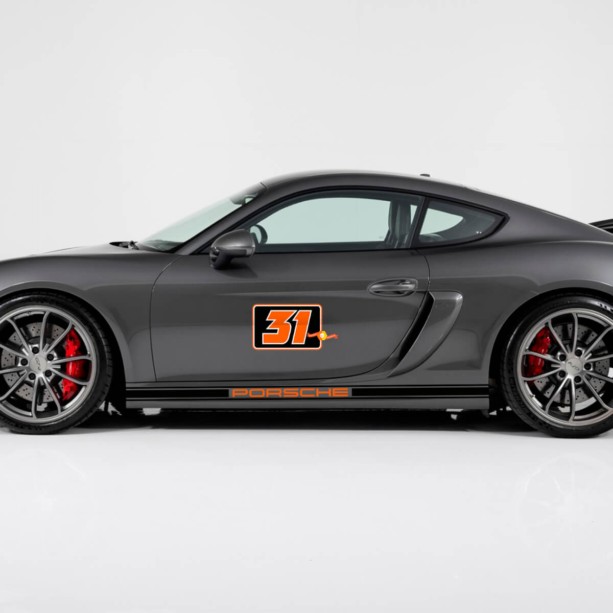 Pair Porsche 911 Side Number Decal Rocker Panel Stripes Doors Kit Decal Sticker - 3 Colors