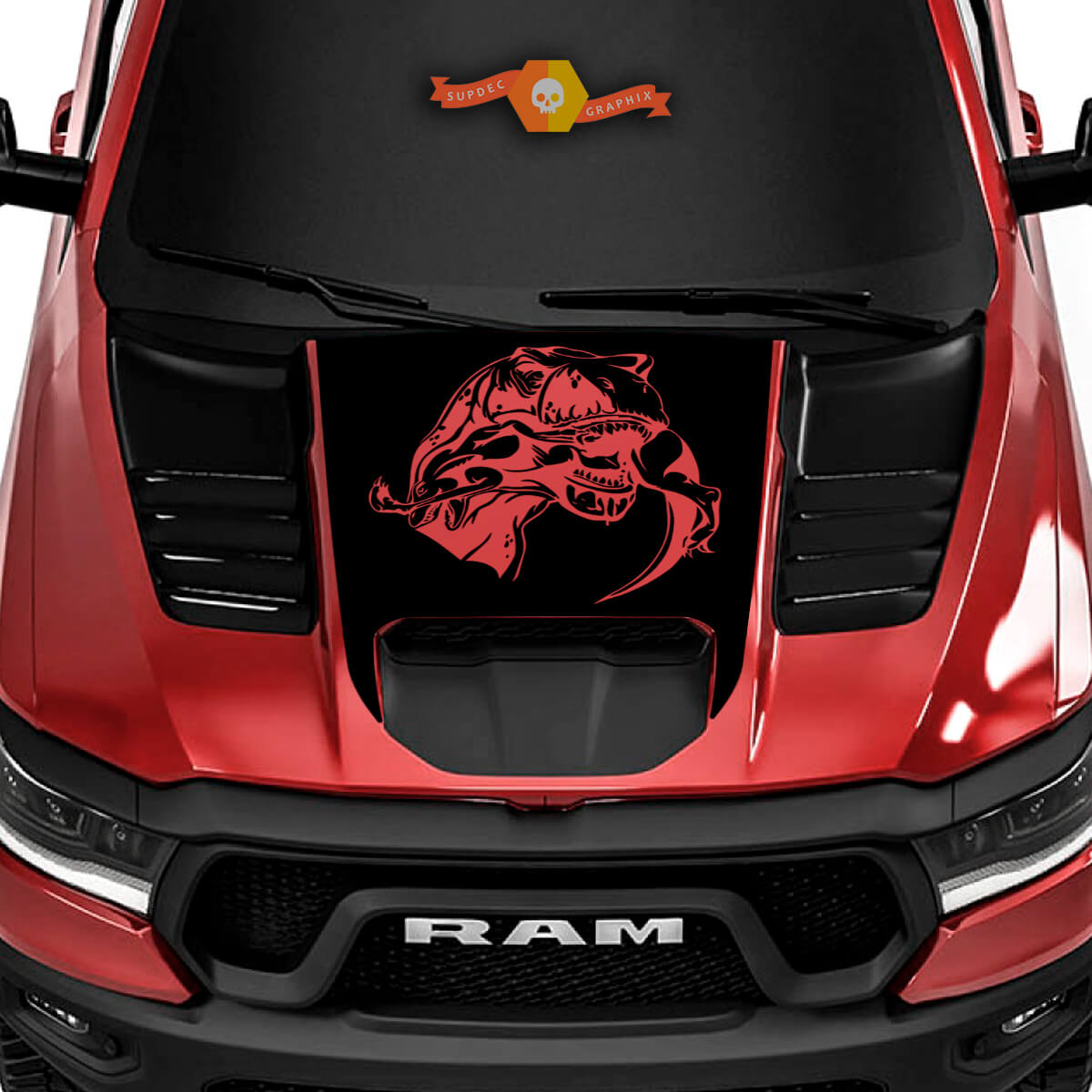 Dodge Ram Rebel 2022 2023 1500 TRX T-Rex Eating Raptor Hood TRX Truck Vinyl Decal Graphic