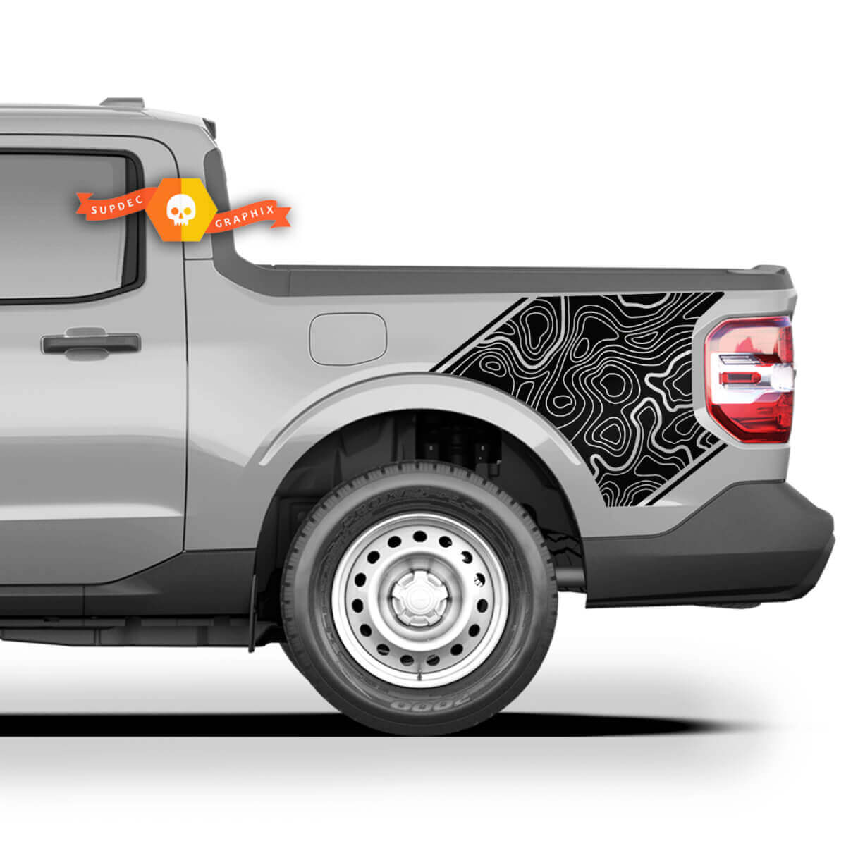 Topographic Map Bed Side Graphics Decal Pair for Musclecar Maverick FX4 2022-2023