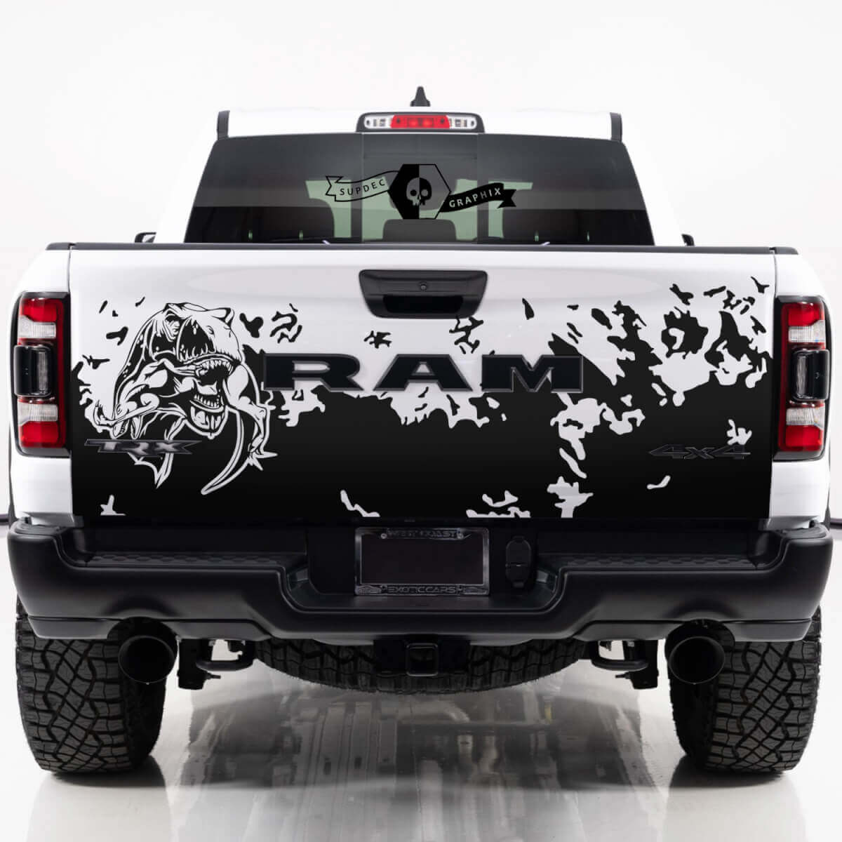 T-Rex Eating Mud Splash Tailgate Vinyl Decal for Dodge Ram TRX
